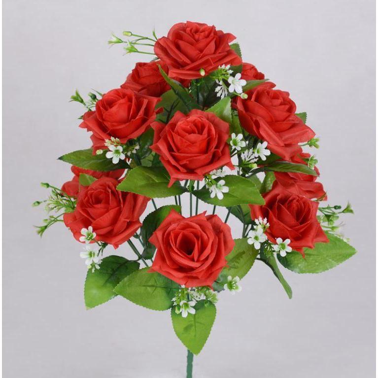 12 Heads Artificial Flowers Rose Gypsophila Bouquet Silk Rose Bouquet DIY Wedding Holding Flowers (669L) - Image 17