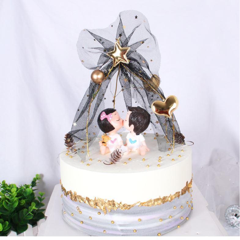 Birthday Wedding Party Cake Decoration Wrought Iron Star Yarn Hair Ball Tent Baking Ornaments DIY Topper (1309L)