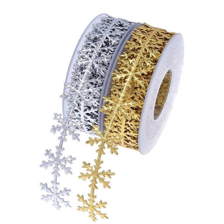 1yard Imitation leather Gold and Silver Snowflake Ribbon lace Christmas Decoration Christmas Home Decoration (1797L)