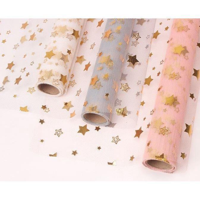 1Yard Gold Star Yarn Scrapbook Decorate Gauze Flowers Bouquet Wrapping Paper Florist Materials Supplies Christmas(1833L)