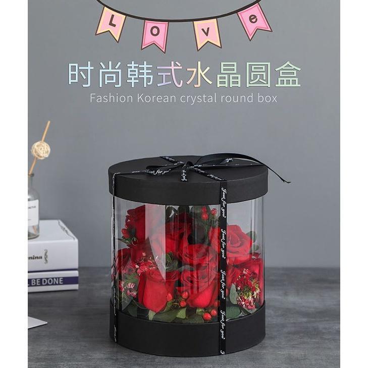 Korean Crystal Round Clear PVC Flower Boxes Wedding Birthday Gift Packaging Home Office Craft Dustproof (1114L)