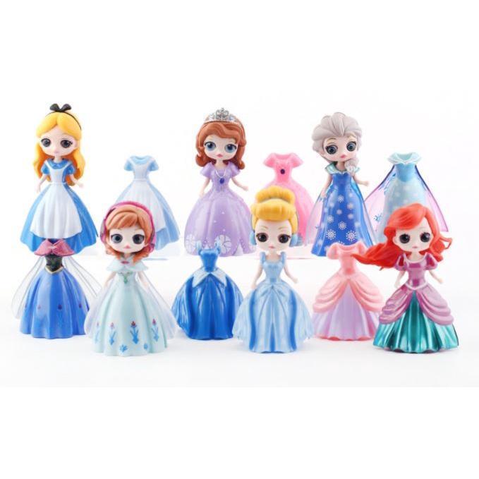 Disney Q Version Frozen Anime Figures Princess Change Clothes Dolls Dress Action Figures Kids Toys Cake6款换装公主艾莎白雪(1688L)