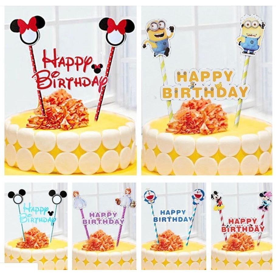 1set Happy Birthday Cupcake Topper Flags Cake insert card Baby Kids Birthday Party Decoration 蛋糕插牌 (347L)
