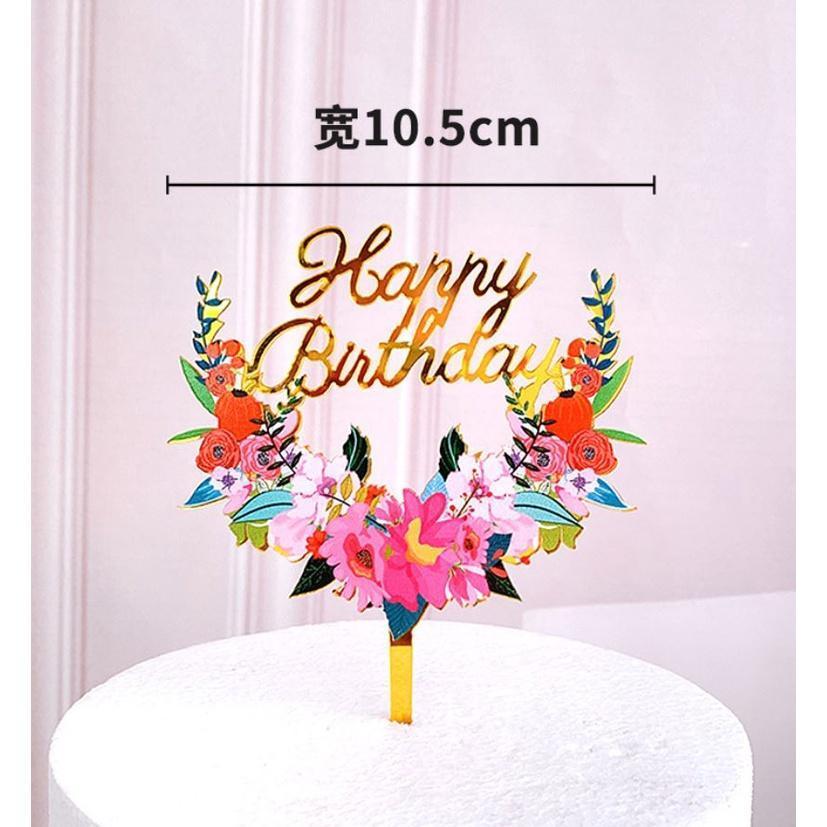 Happy Birthday Cake Topper Colored Flowers Letter Cake Toppers Golden Acrylic Birthday Party Dessert Decor(983L) - Image 11