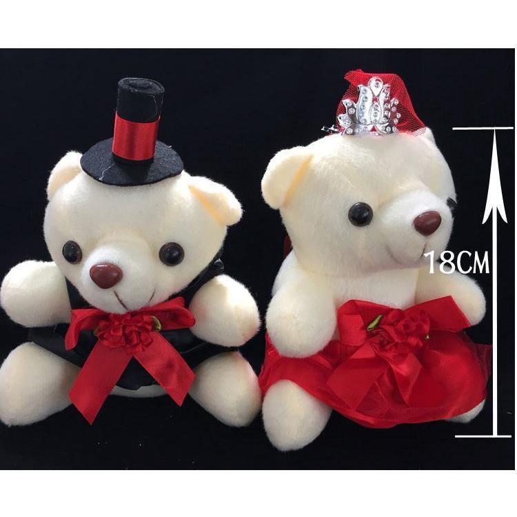 18cm Romantic Wedding Bear Couples Plush Toys Teddy Bear Doll 2pcs/pair Wedding Gift Bear Bride & Groom(1021L) - Image 7