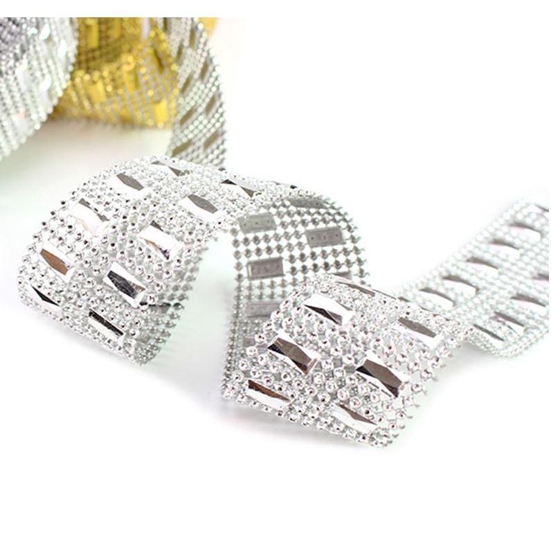1yard/pack Bling Diamond Mesh Roll Sparkle Acrylic Party Birthday Wedding Table Cake Rhinestone Wrap 塑料仿钻线排钻 (621L) - Image 3