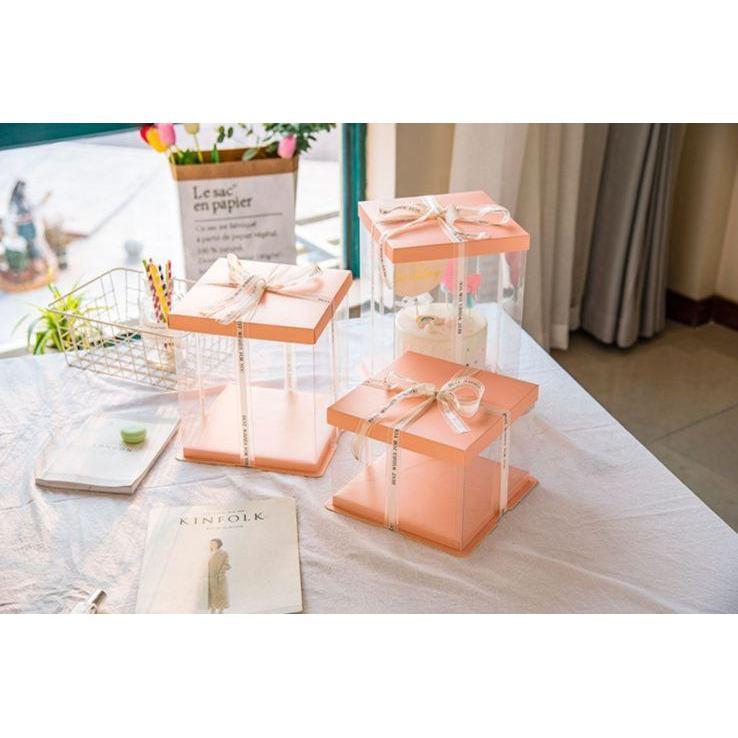 4/6/8/10/12inch Pink Lip And Base Transparent Rectangle Cake Box New Clear Gift Flower Cake Box Dustproof (905L) - Image 7