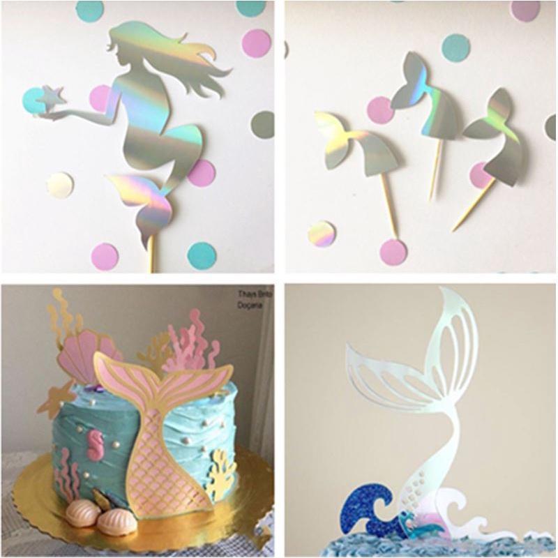 New Mermaid Tail Acrylic Cake Topper Wedding Mermaid Laser Paper Cake Topper For Birthday Party Cake Decorations(996L)