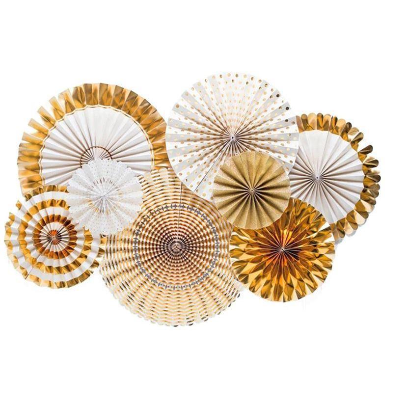 8pcs/lot Gold Wheel Tissue Paper Fans Flowers Balls Lanterns Party Decor Craft For Birthday Party Wedding Decor (1118L) - Image 2