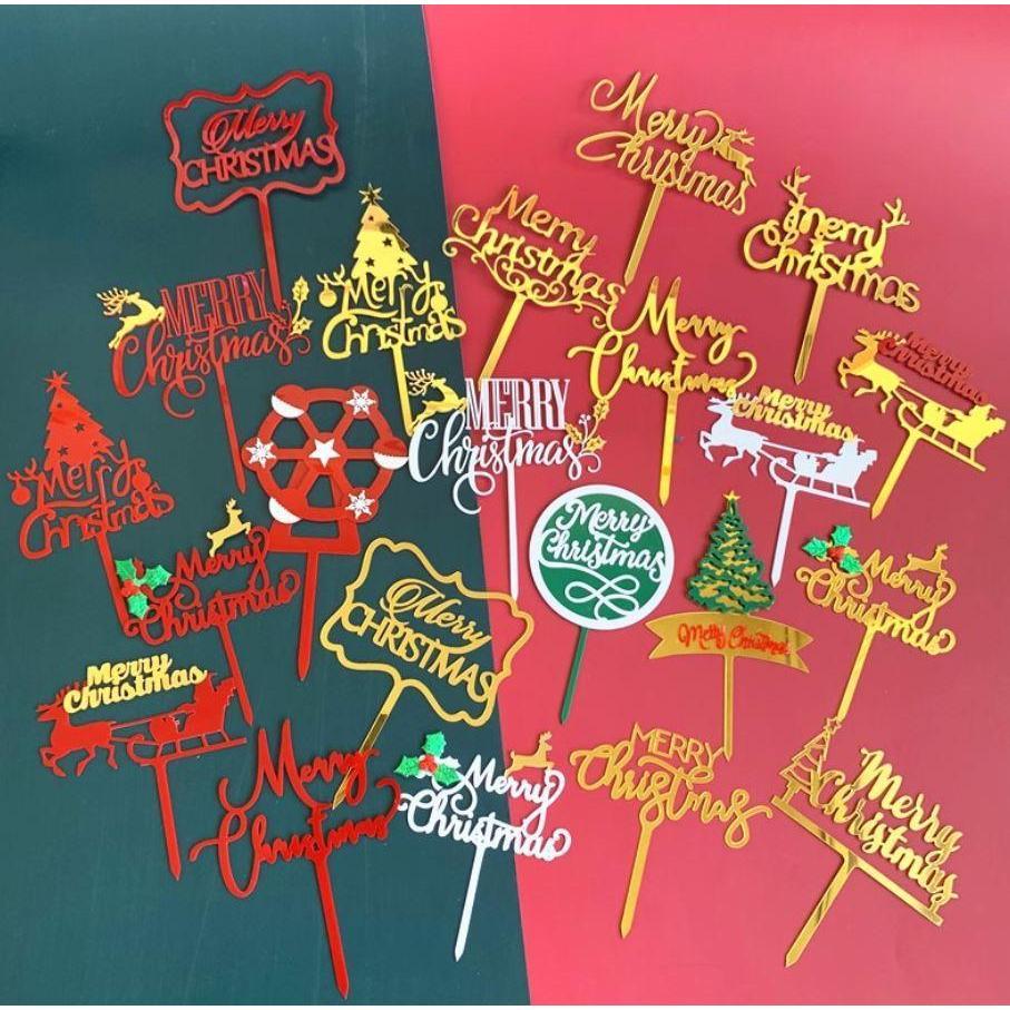 Cake Decorations Acrylic Gold Red Sliver Merry Christmas Letter Happy New Year Dessert Cupcake Toppers Christmas(1000L)