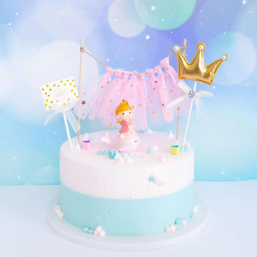 1set Tulle Skirt Cake Topper Kids Boy Girl First One Birthday Party Baby Shower (823L) - Image 6
