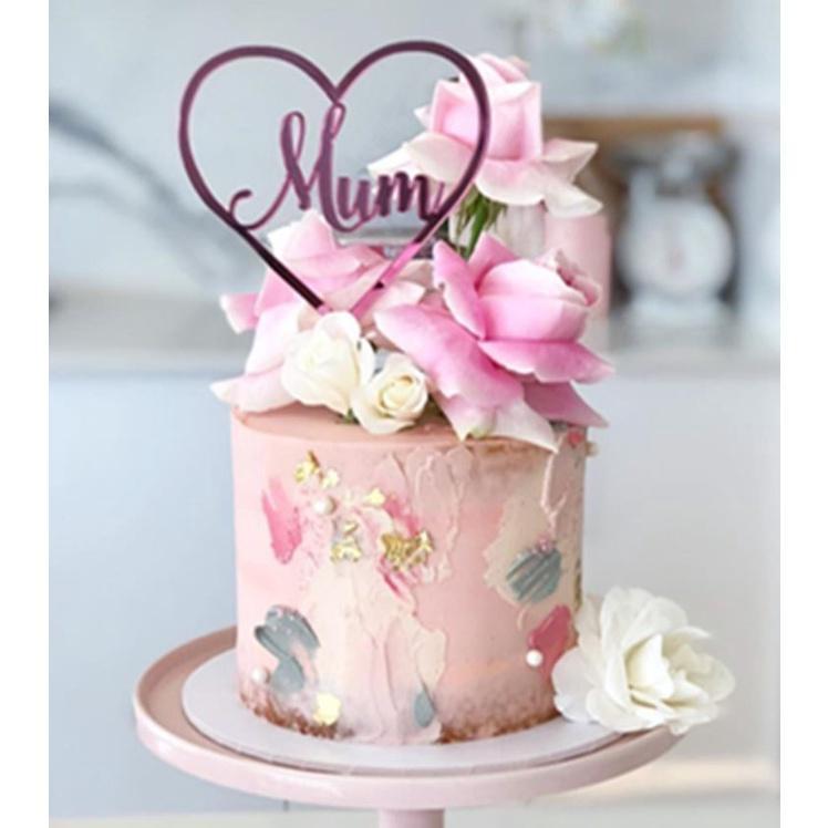 1pc Cake label sign Cake Topper Card Acrylic Happy Birthday Cake Topper Heart "Mom" Decoration (806L) - Image 2