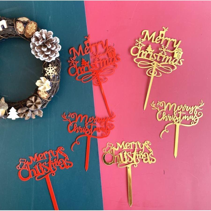 Cake Decorations Acrylic Gold Red Sliver Merry Christmas Letter Happy New Year Dessert Cupcake Toppers Christmas(1000L) - Image 2