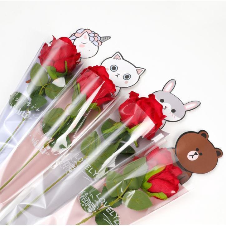 20pcs Cartoon Single Flower Rose Box Bouquet Wrapping Paper PVC Triangular Box Plastic Paper Bags Boxes Cases (1531L) - Image 3