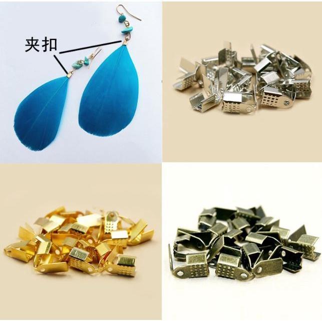 50Pcs 7x5mm Bracelet Necklace Cord End Clip Fold Silver Three-Wire Clasp Diy Jewelry Findings Crimp End Caps(1906L)