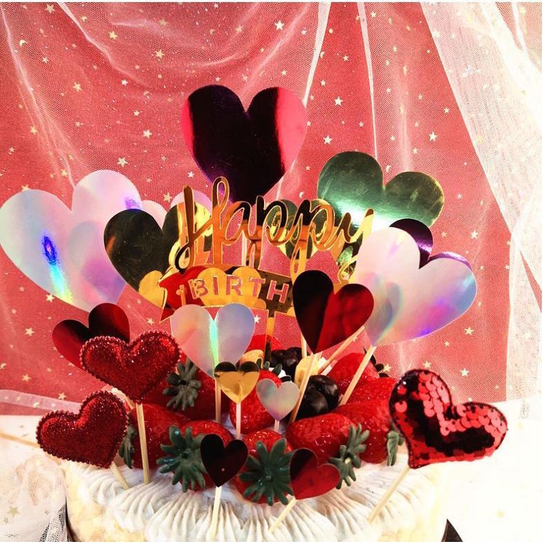 7pcs Lasers Heart Star Cupcake Toppers Birthday Cake Topper Decorating Picks Kids Wedding Party Decor(995L)