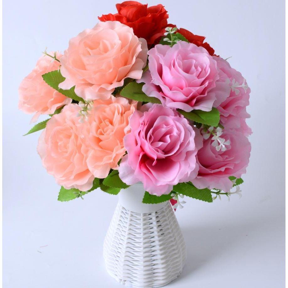 5 Head 1 Bunch Artificial Rose Silk art flower Bouquet For Wedding Party Household Flowers Wall (663L)