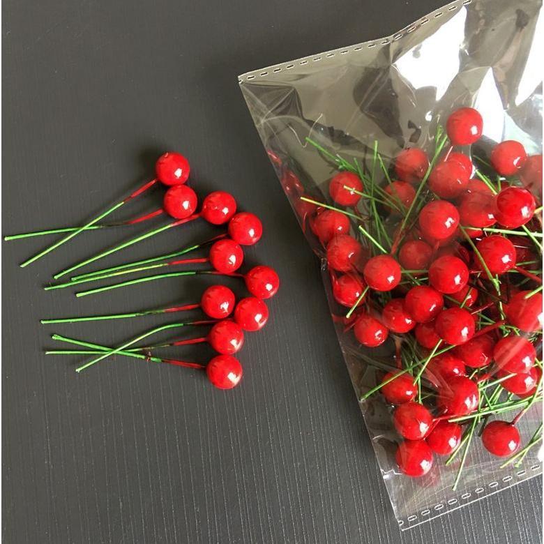 8/10/12/15/20mm Mini Fake Plastic Fruit Small Berries Artificial red cherry Stamen Pearlized Wedding Christmas樱桃小红(275L) - Image 14