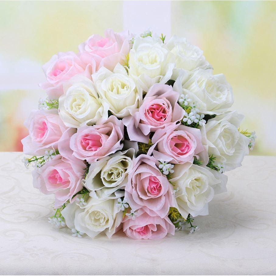 18 Heads Artificial Flowers Rose Gypsophila Bouquet Silk Rose Bouquet DIY Wedding Holding Flowers Roses (665L) - Image 14