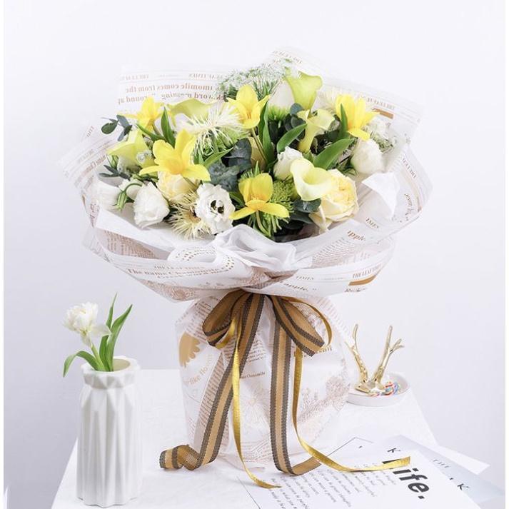 60*60cm Newspaper English Alphabet Waterproof Flower Wrapping Paper Bouquet Gift Crepe Paper Flower Packaging(1348L) - Image 6