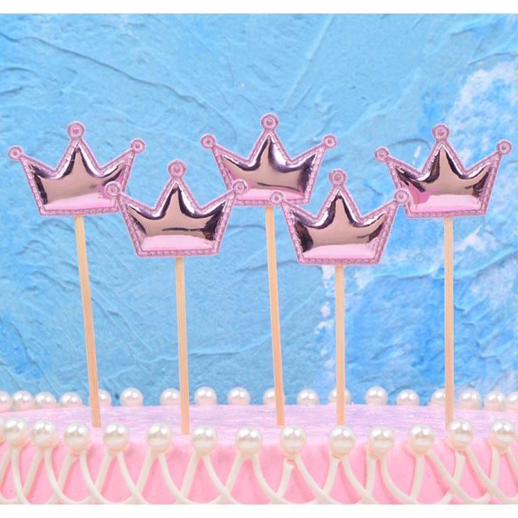 5PCS Pink Pearl Polished Crown Cake Topper with Toothpick Cake Decoration for Wedding Birthday Party Gift(1443L) - Image 15