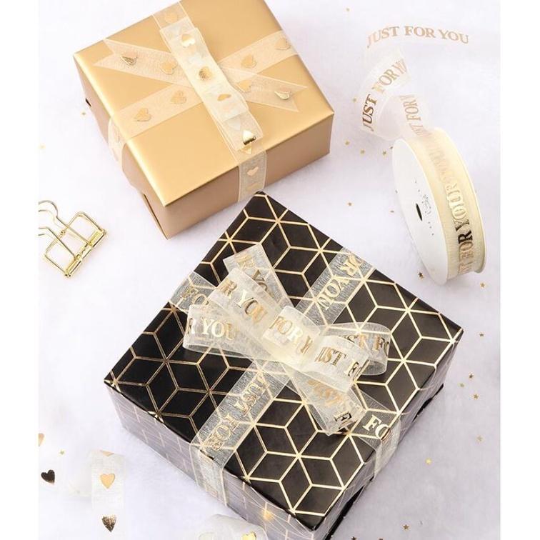 2.5cm 1yard Organza Ribbon Just For You Gold Foil Printed Ribbon For Gift Packaging Wedding DIY Crafts (1498L) - Image 2