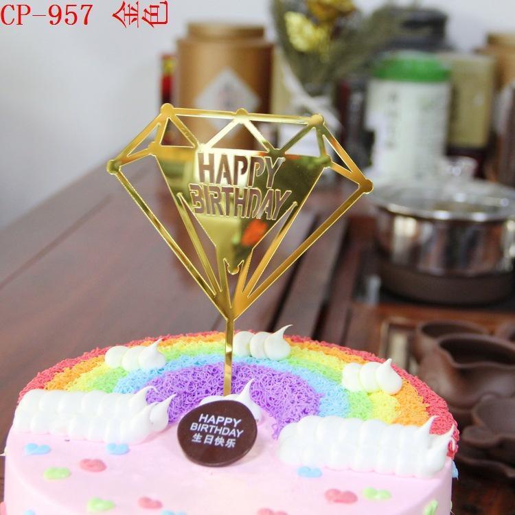 Bear Shape & Diamond, Heart Acrylic Mirror Cake Cards Cakes Flags Dessert 蛋糕装饰插牌 (197L) - Image 13