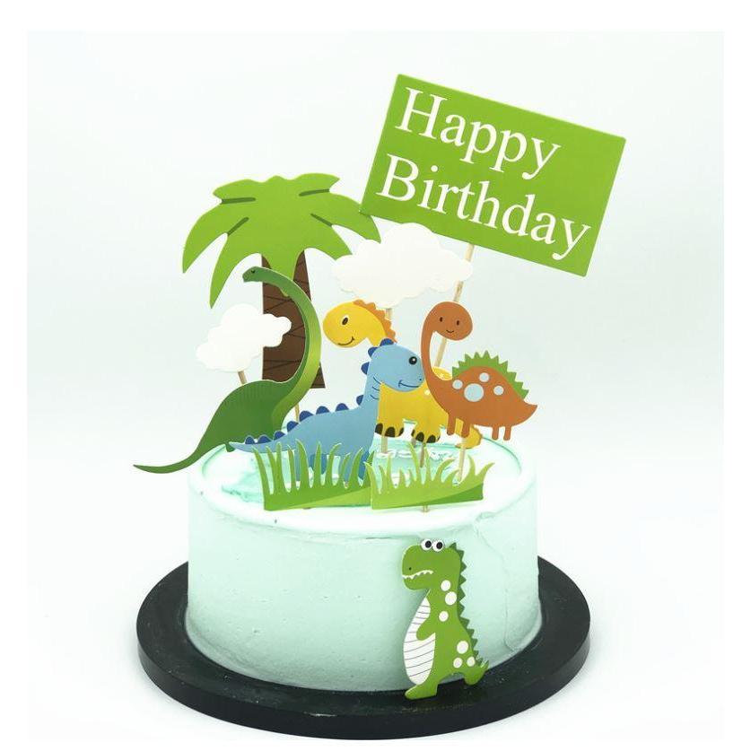Dinosaur Theme Paper Birthday Cake Toppers Green Cute Dinosaur Baby Cake ToppersForBoysBirthdayCupcakeDecorations(1308L) - Image 3