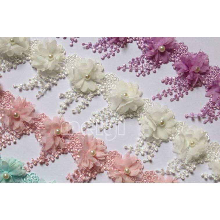1yard Soluble Fringe Pearl Chiffon Embroidered Lace Trim Ribbon Fabric Sewing Craft Patchwork Handmade DIY For (1570L)