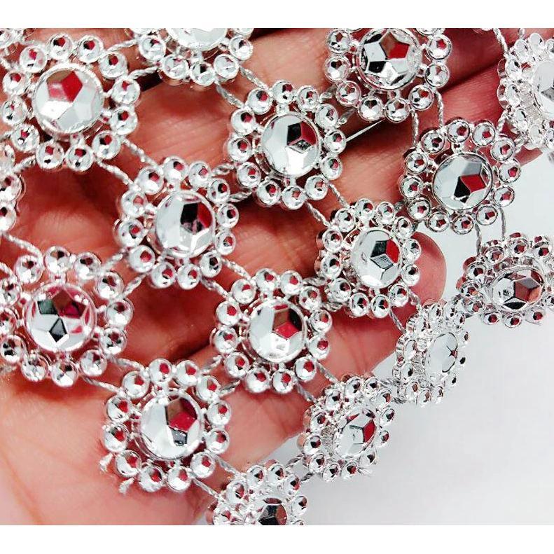 10Yard Sunflower Rhinestone Crystal Ribbon Faux Diamond Ribbon Acrylic Flower Mesh Wrap Tape for Wedding Party (1460L) - Image 4