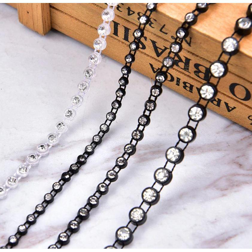 1yard Rhinestone Trim Clear Crystal Stone Chain Round Embellishment Ribbon Sew (924L)