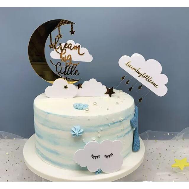 Dream Big Little One Moon Cloud Star Acrylic Happy Birthday Cake Topper Kids Baby Cake Decoration Party(1770L)