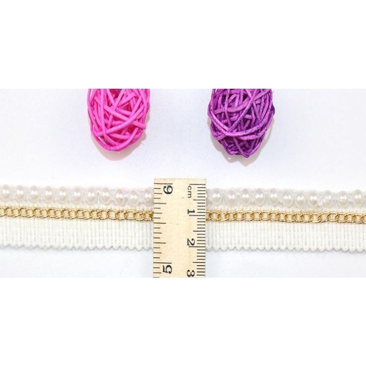 1yard Beaded Lace Ribbon Tape Lace Fabric Trim Embroidered Collar Decoration African Cotton Lace Fabric 链条配饰珠子花边(1921L) - Image 3