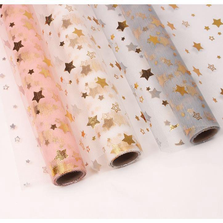 50cm x 5 Yard/roll Star Soft Lace Mesh Wrapping Paper Flower Bouquet Florist Supplies DIY Decor Valentine's Day(1832L)