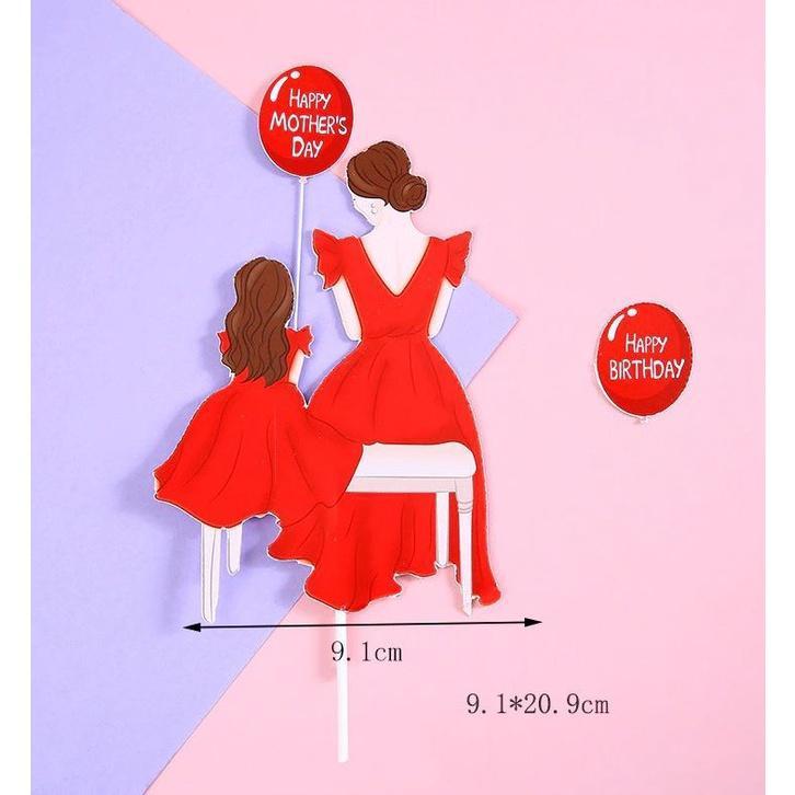 Cake Topper Beauty Mom Birthday Happy Mother's Day Decor Bride Party Rose Flowers Heart Balloon Cupcake Baking(1859L) - Image 4