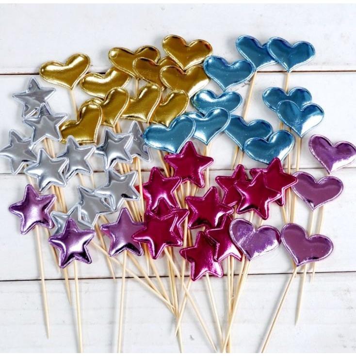 5pcs Star Heart Cake Toppers Adorable Cake Picks PU Cupcake Decor Party Supplies(1462L) - Image 2