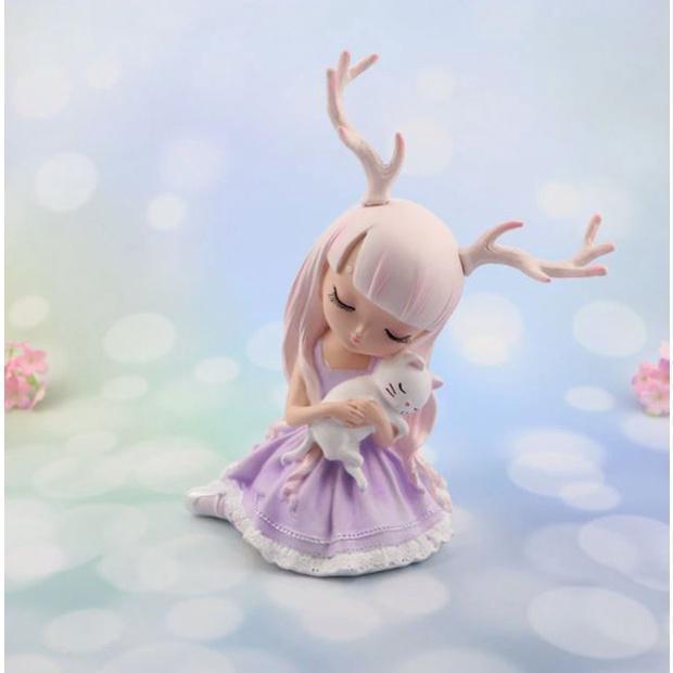 Europe Artificial Girls Deer Fairy Garden Miniatures Lovely Resin Crafts Figurines For Girls Friends Gift Home(1718L) - Image 7
