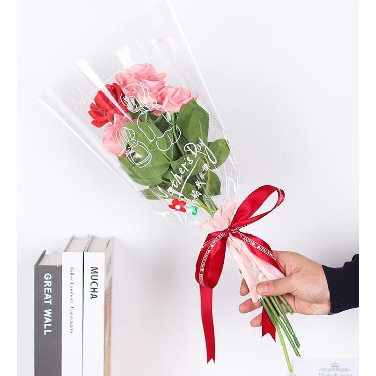 20pcs Mother's Day Bouquet Wrapping Plastic Bags Waterproof Mother's Day Rose Flower Packaging Bag(1850L) - Image 4