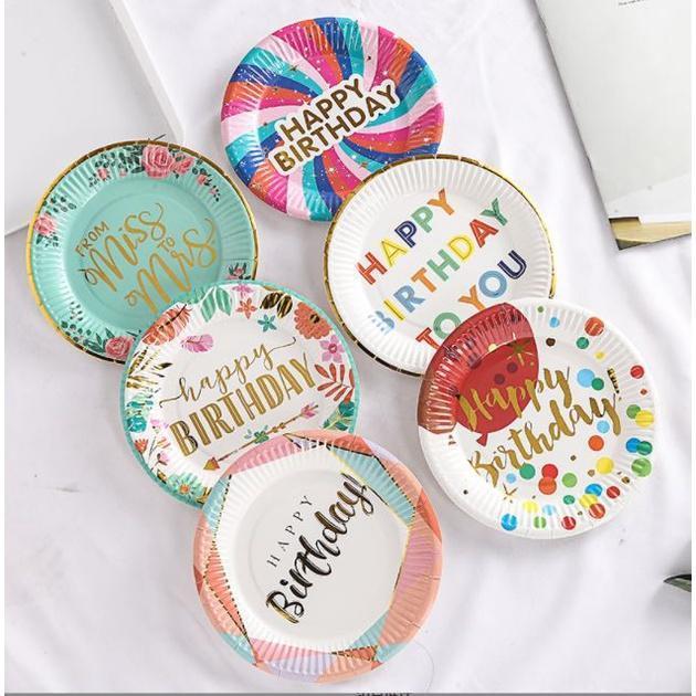 5pcs 18cm Party Paper Plate Happy Birthday Multicolor Disposable Plate Tableware Banquet Wedding Party Baby (1756L) - Image 4