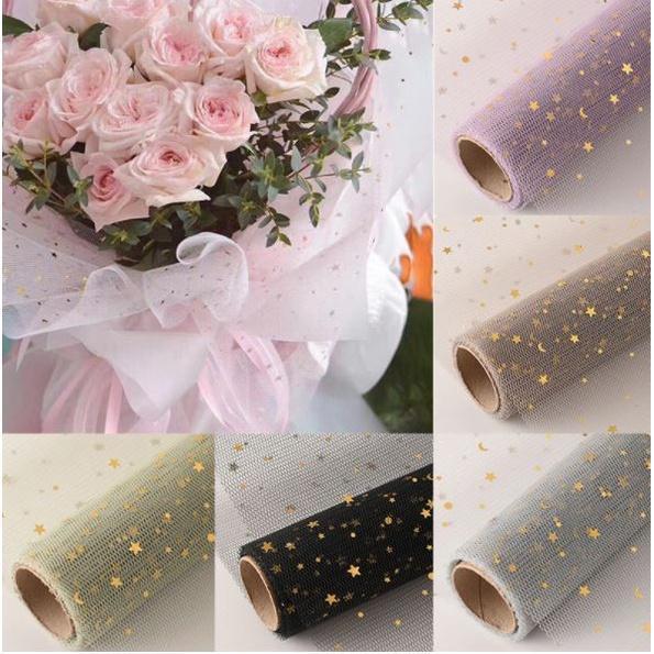1roll Star Moon Soft Lace Mesh Wrapping Paper Flower Bouquet Florist Supplies DIY Decor Valentine's Day Gift(1420L) - Image 2