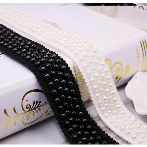 1yard/lot Pearl Beaded Lace Trim Tape Fabric White/black Lace Ribbon clothing Sewing Garment 二排/三排/四排珠子织带花边(1920L) - Image 2
