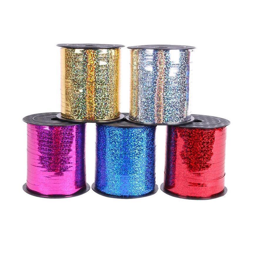0.5cm*250yard Prism Hoop Holographic Tape For Gift Packing Laser Tape Balloon Ribbon Gold Glitter(694L)