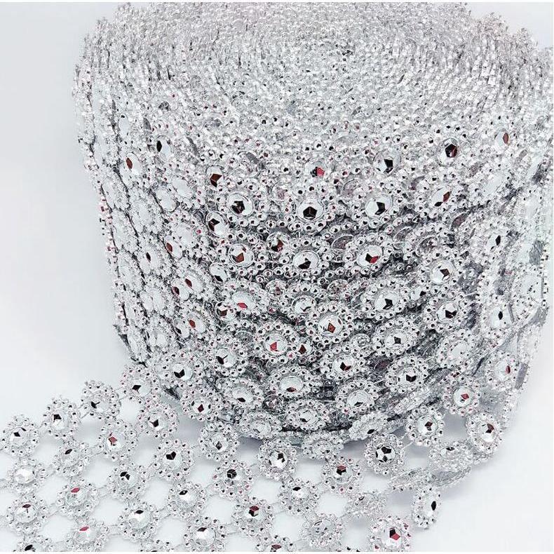 10Yard Sunflower Rhinestone Crystal Ribbon Faux Diamond Ribbon Acrylic Flower Mesh Wrap Tape for Wedding Party (1460L) - Image 11