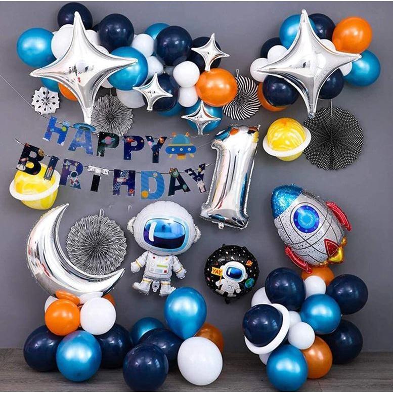 3D Astronaut Rocket Balloon Universe Outer Space Theme Birthday Party Decor Foil Balloons UFO Spaceship Balloon(428L)