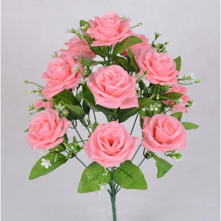12 Heads Artificial Flowers Rose Gypsophila Bouquet Silk Rose Bouquet DIY Wedding Holding Flowers (669L) - Image 15