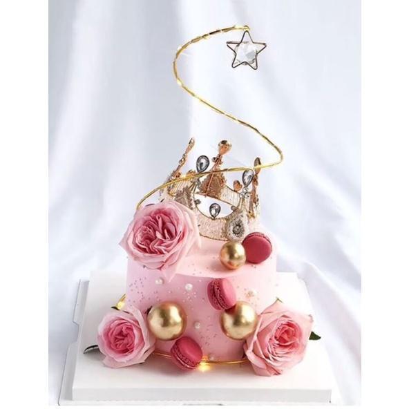 Golder Silver Ball Star Wire Iron Ring Circle Art Ribbon Cake Topper Birthday Decoration(1360L) - Image 2
