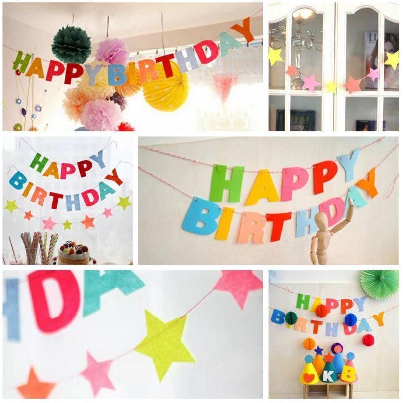 1Set Colorful Non-wovens Happy Birthday Flags Garland Floral Bunting Banners Letter Garlands Baby Kids (986L)
