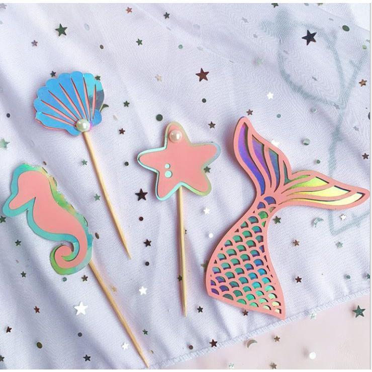 New Mermaid Tail Acrylic Cake Topper Wedding Mermaid Laser Paper Cake Topper For Birthday Party Cake Decorations(996L) - Image 8
