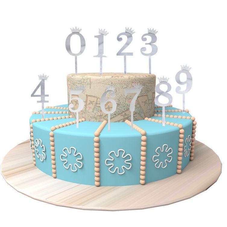 10.5cm Mirror Surface Cake Topper Acrylic Number 0-9 with Crown Kids Birthday Party Dessert Cake Decorating(993L) - Image 8