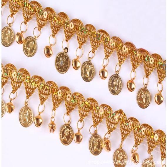 1yard 30mm~85mm Gold and silver lace with bell and coin Lace Trims Wedding Lace Fabric DIY Fringe 金币铃铛吊坠花 (1565L) - Image 3